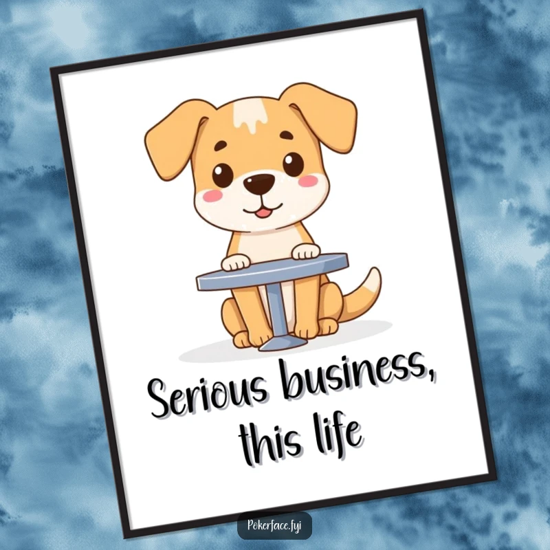 Funny Free Printable Wall Art: A dog with a blank face sits at a table, exuding a cool, indifferent, and humorous aura for your decor.