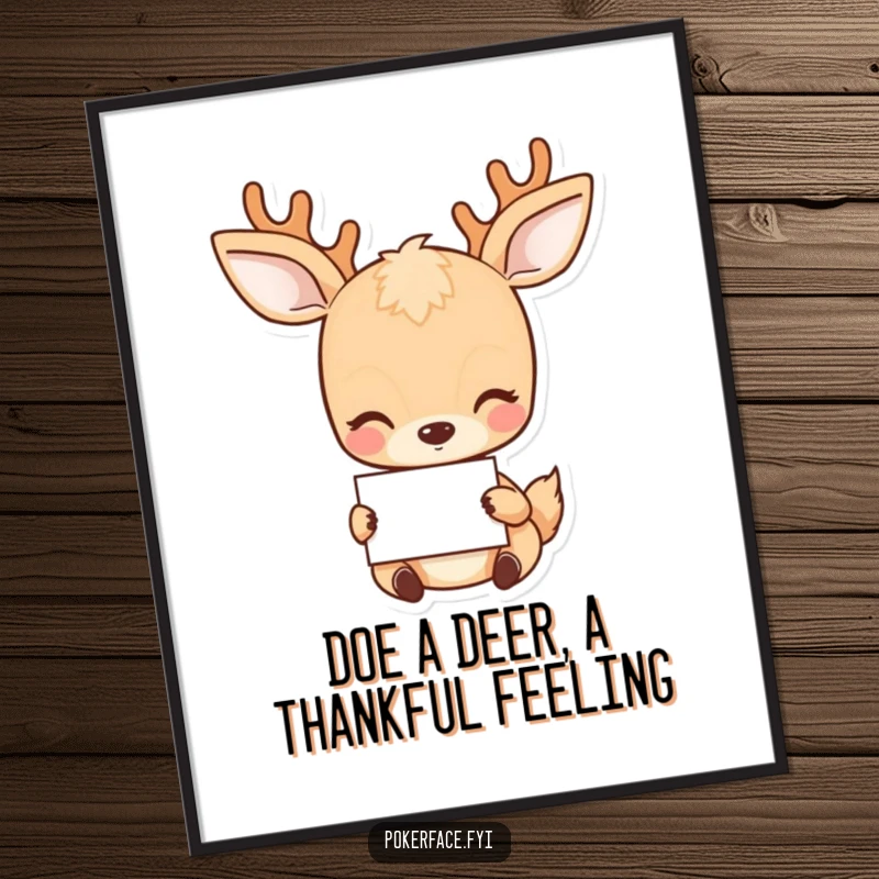 Funny Free Printable wall art depicting a placid deer holding a card, offering serene beauty and downloadable art.
