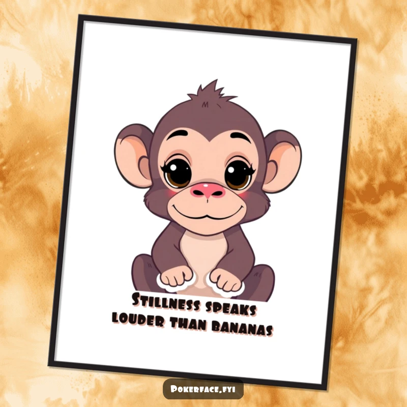Funny Free Printable Wall Art: An illustration of a monkey with a completely still expression, its face frozen in a bizarrely neutral and unmoving pose.
