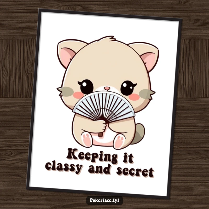 Quirky Free Printable Wall Art of an animal coyly holding a fan in front of its face, suggesting a hidden emotion or reaction with humor.