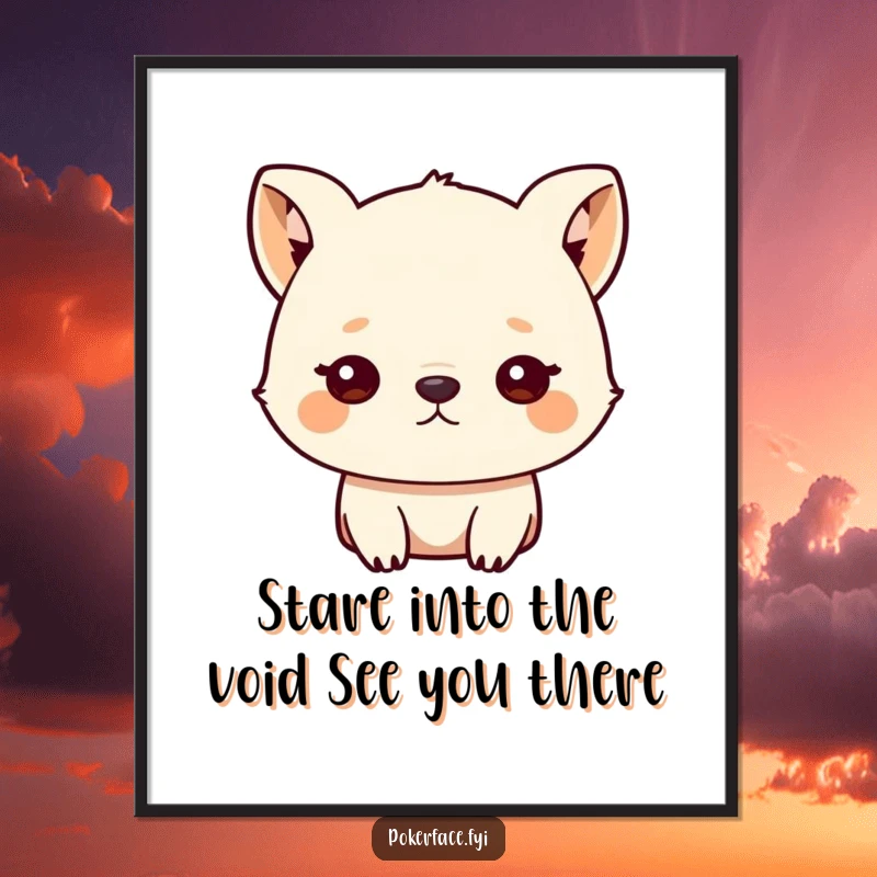 Funny Free Printable Wall Art depicting a small animal with unblinking eyes and a blank stare, bringing deadpan humor to your walls.