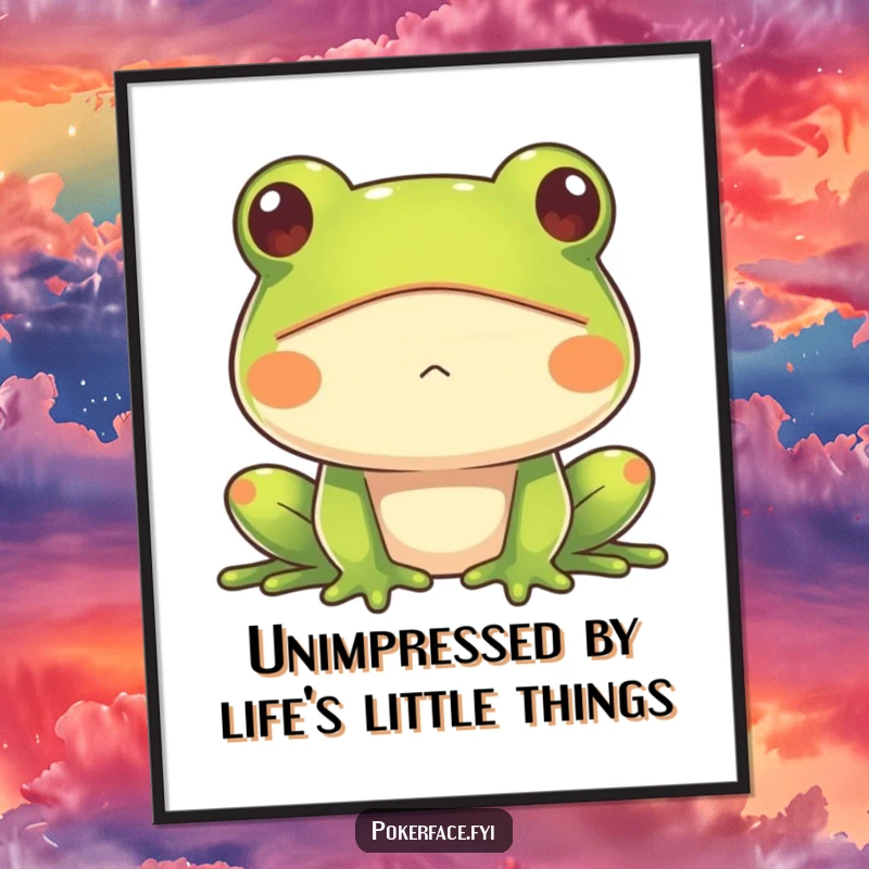 Funny Free Printable Wall Art: An illustration of a frog with a completely impassive face, staring blankly forward with a moisture-covered, unchanging expression.