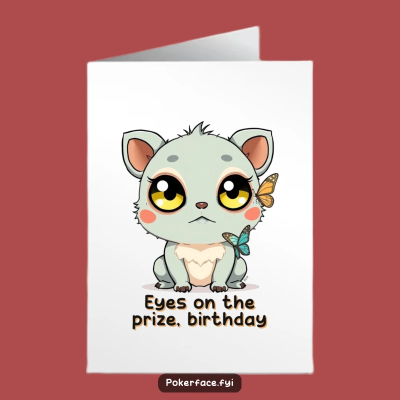 Free Printable Birthday Card: Unblinking Observer, Calm Wish Greeting, Downloadable Humor