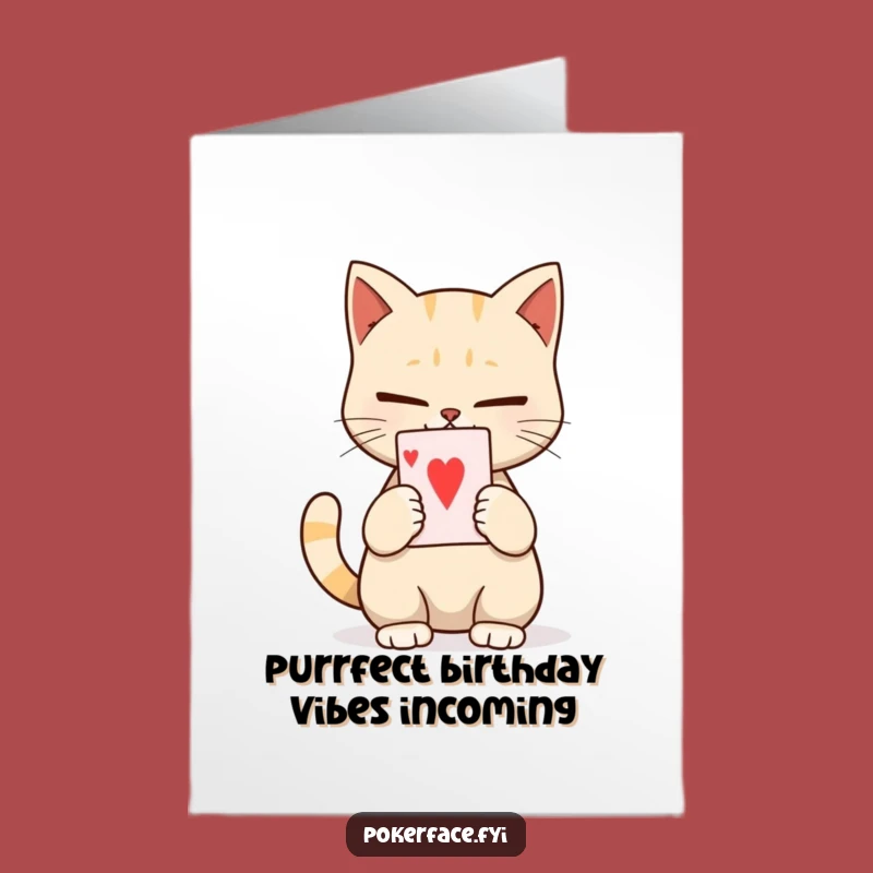 Free Printable Birthday Card: Calm Cat Card Player Funny Downloadable Gift for Unflappable Celebrations