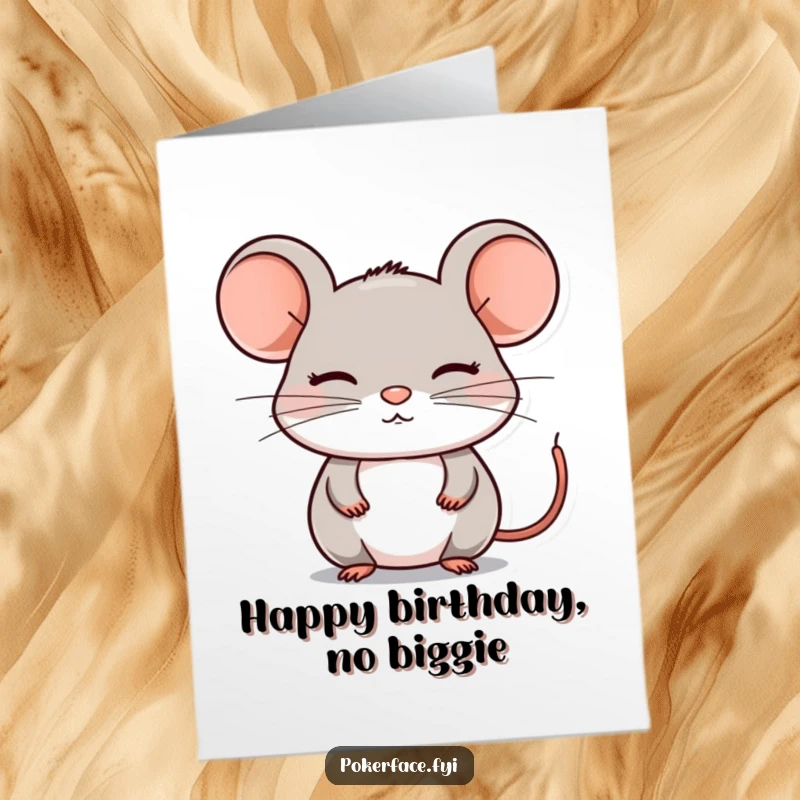 Funny Free Printable Birthday Card: A composed mouse with a still, emotionless face, wishing a birthday with calm.