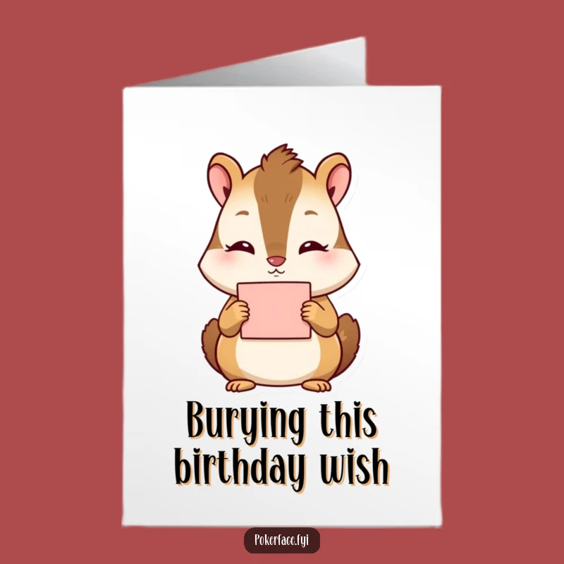 Free Printable Birthday Card: Emotionless Chipmunk Holding Card for a Blank Funny Gift
