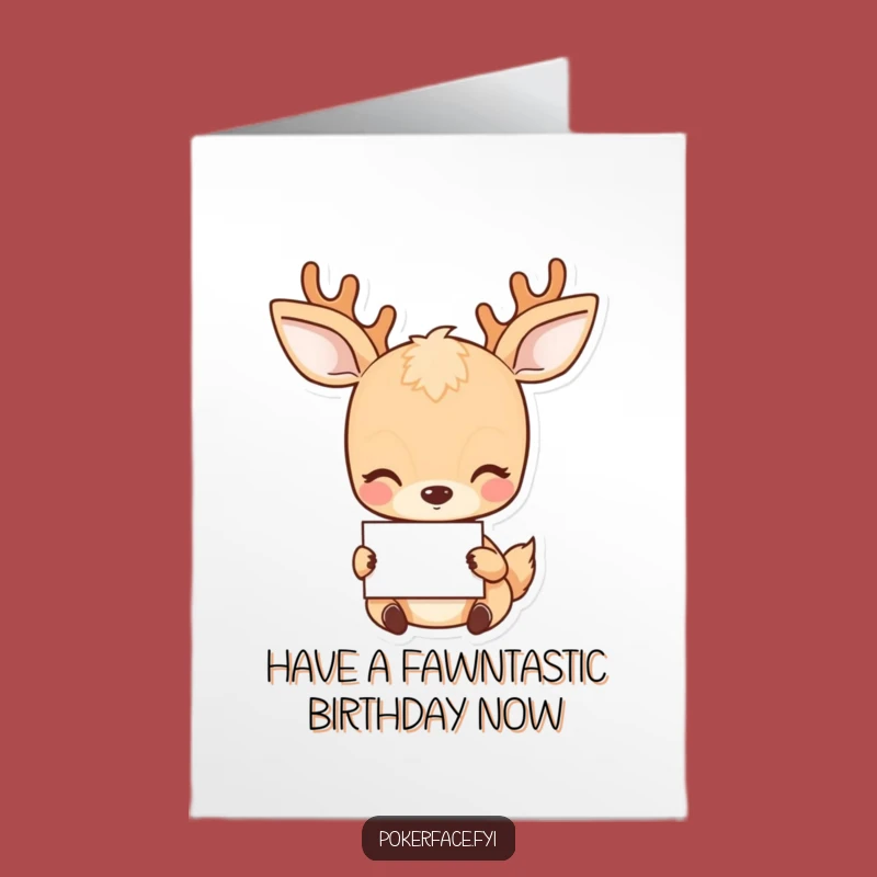 Free Printable Birthday Card: Placid Deer Holding Card for a Gentle Funny Gift