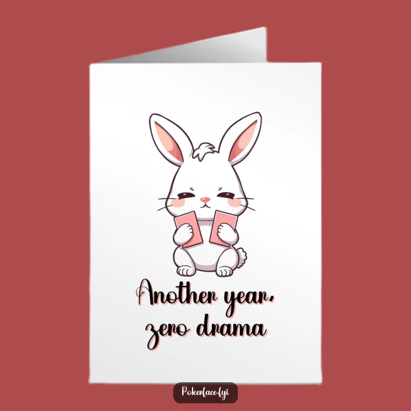 Free Printable Birthday Card: Poker-Faced Rabbit Downloadable Gift for Emotionless Fun