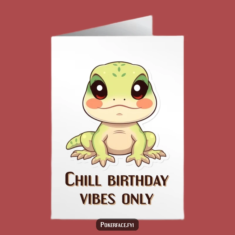Free Printable Lizard Birthday Card: Calm Stillness, Funny Downloadable Greeting for Zen Fun