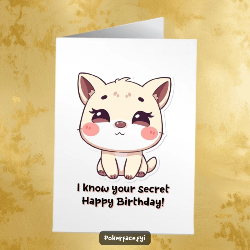 Funny Free Printable Birthday Card featuring an animal character subtly winking, hinting at secrets, making it a unique birthday greeting.