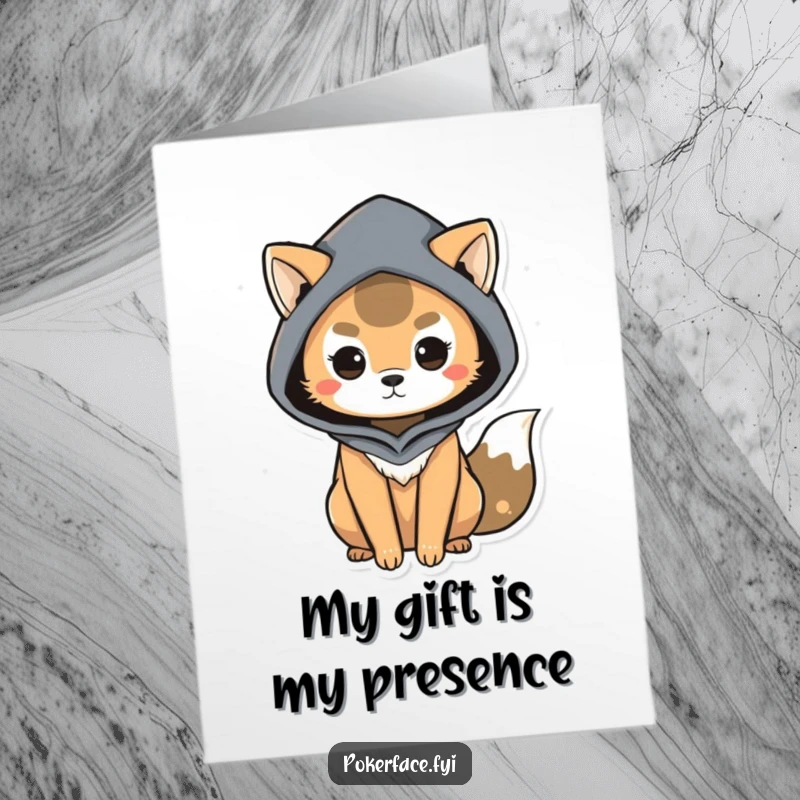 Funny Free Printable Birthday Card featuring a mysterious animal character using subtle body language to convey birthday wishes with an enigmatic charm.
