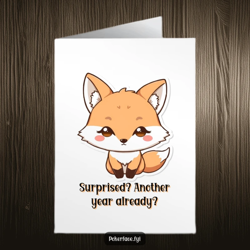 Funny Free Printable Birthday Card: Fox with a blank stare and wide eyes, a humorous downloadable gift for surprising moments.