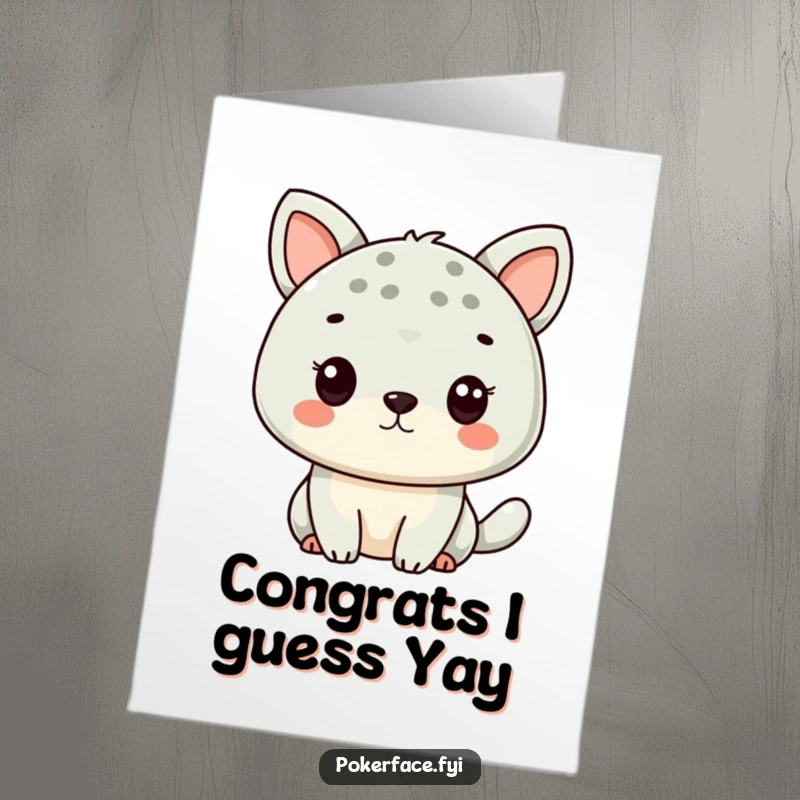 Free Printable Congratulations Card: An animal character with a completely neutral expression, making the congratulations comically understated.