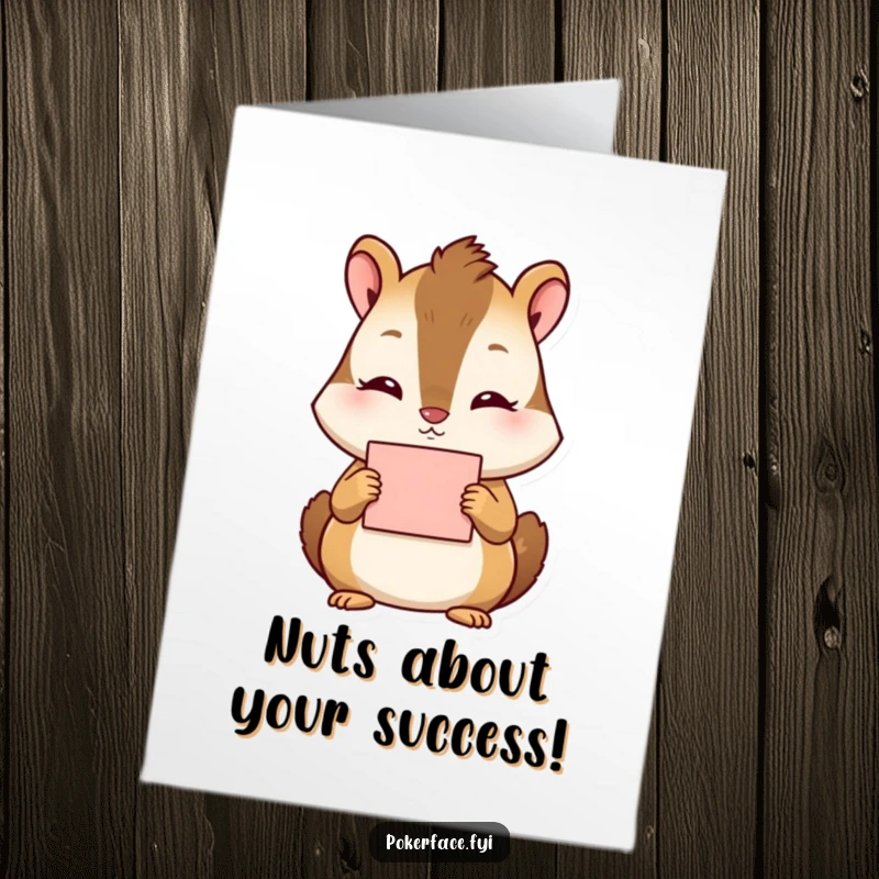 Funny Free Printable congratulations card showing a chipmunk with no discernible emotion holding a card, great for downloadable art.