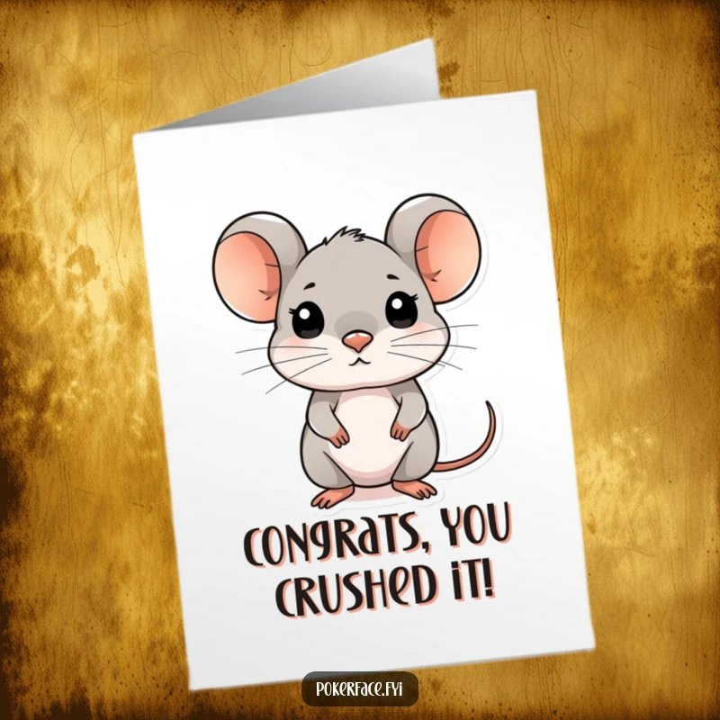 Funny Free Printable Congratulations card: A composed mouse with an unreadable face looks on coolly, offering understated congratulations.