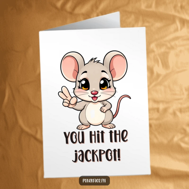 Funny Free Printable Congratulations Card: Goofy mouse with wide eyes celebrating a big win, perfect for any occasion