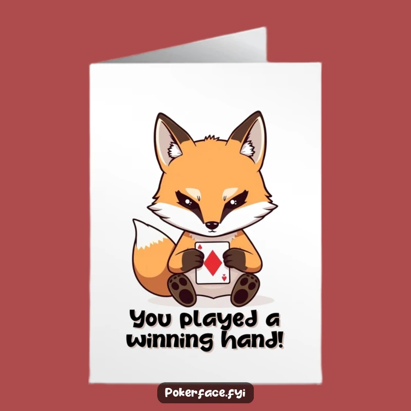 Free Printable Congratulations Card: Stoic Fox Poker Face Funny Downloadable Gift for Unreadable Wins