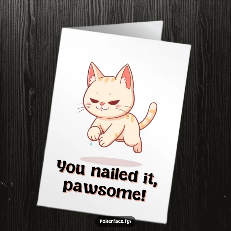Funny Free Printable Congratulations Card: Stealth cat tiptoeing to celebrate your amazing achievement