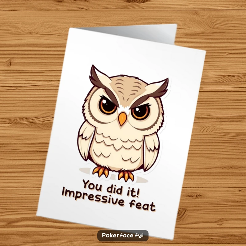Funny Free Printable Congratulations Card: A stoic owl with unblinking eyes offers a hilariously muted congratulations, great for DIY gifts.