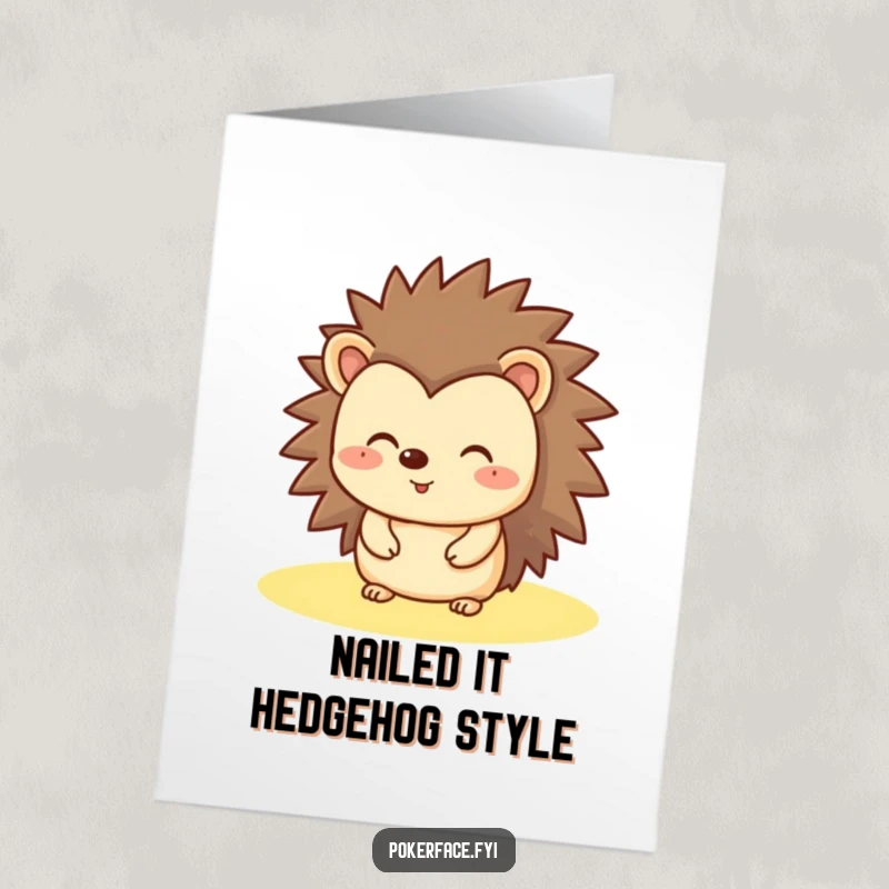 Free Printable Congratulations Card featuring a happy hedgehog maintaining a flat expression, offering congratulations without a hint of emotion.