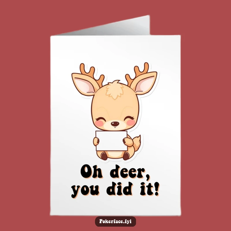 Free Printable Congrats Card: Placid Deer Holding Card for a Subtle Funny Gift