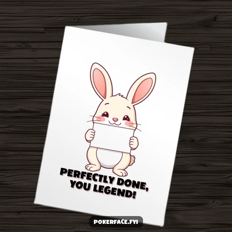 Free Printable Congratulations Card featuring a serene rabbit presenting a perfectly symmetrical card to celebrate success.