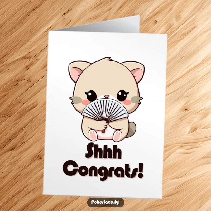 Free Printable Congratulations Card showing an animal discreetly holding a fan, hinting at a private cheer or suppressed excitement.