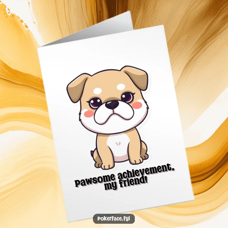 Funny free printable congratulations card featuring a dog with a neutral expression, exuding stoic vibes, a unique downloadable.