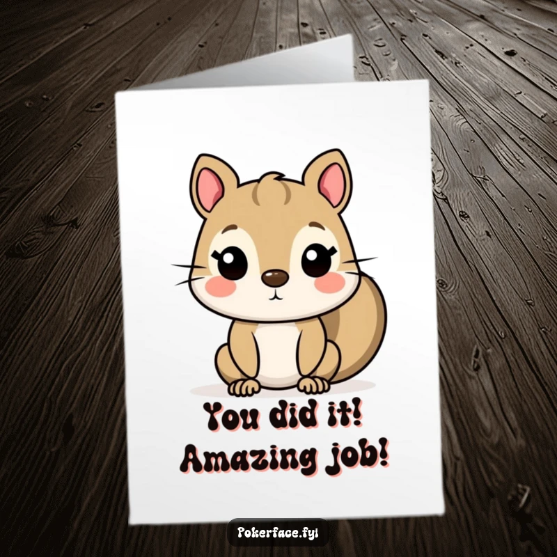 Funny Free Printable Congratulations Card with a squirrel sporting a completely flat, emotionless face, ideal for understated reactions.