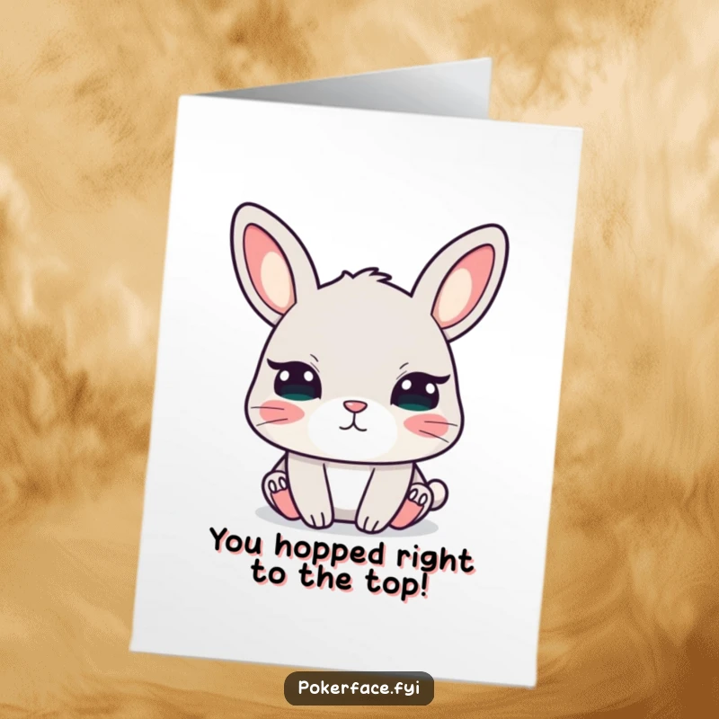 Funny free printable congratulations card showing a rabbit with unblinking eyes, radiating a peculiar calm, a downloadable.