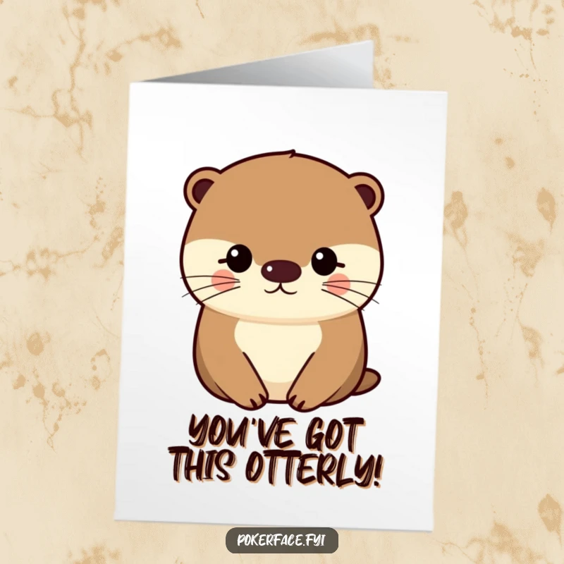 Funny free printable congratulations card with an impassive otter character showing a uniformly even face, perfect for understated congratulations.