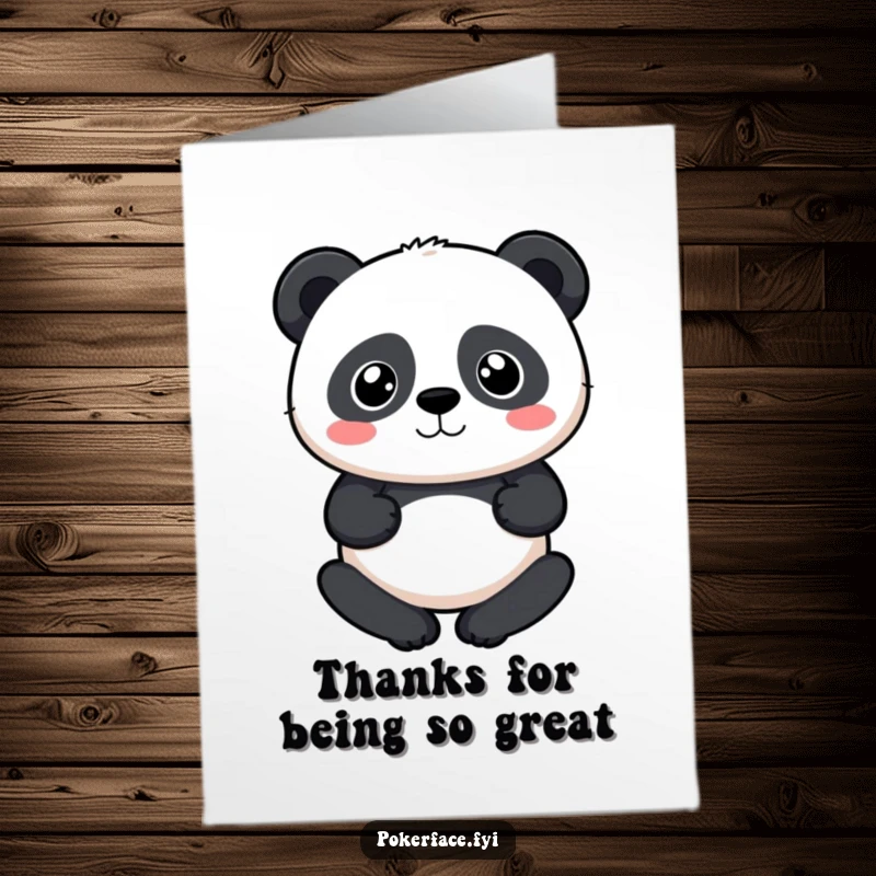 Funny Free Printable Thank You Card: A panda with a perfectly neutral expression gives a hilariously unreadable thank you, perfect for DIY.