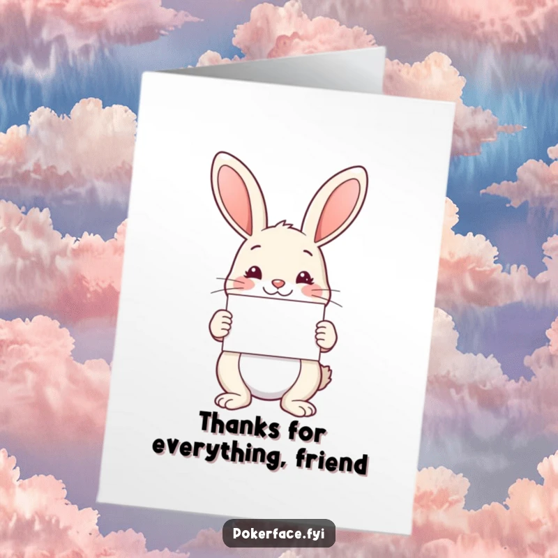 Free Printable Thank You Card with a serene rabbit offering a perfectly symmetrical card, ideal for expressing gratitude gracefully.