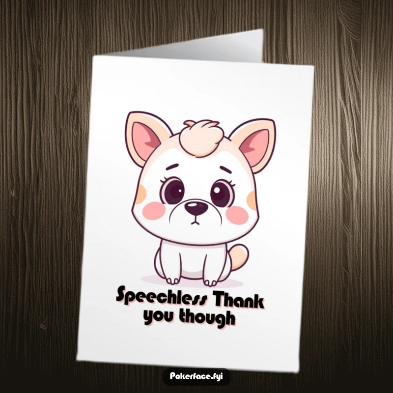 Funny Free Printable Thank You Card: Animal with a surprised expression and neutral mouth, offering thanks. A downloadable card for peculiar appreciation.