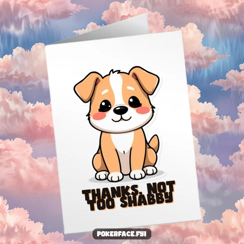 Funny Free Printable Thank You Card: Dog character giving an unenthusiastic tail wag, expressing thanks in a deadpan style.