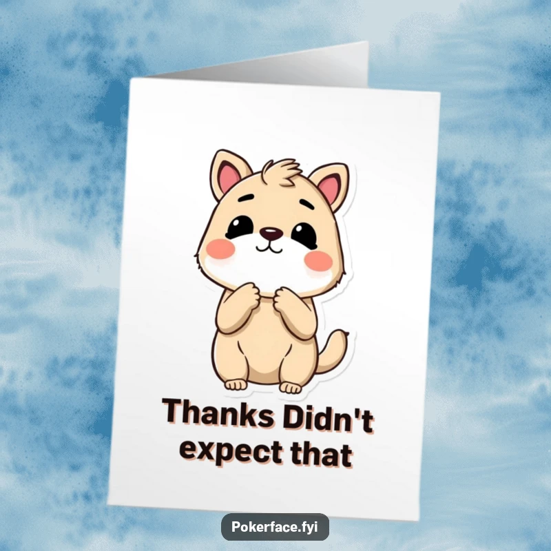 Funny Free Printable Thank You Card where a stoic animal holds its breath, silently acknowledging your kindness with a poker face.