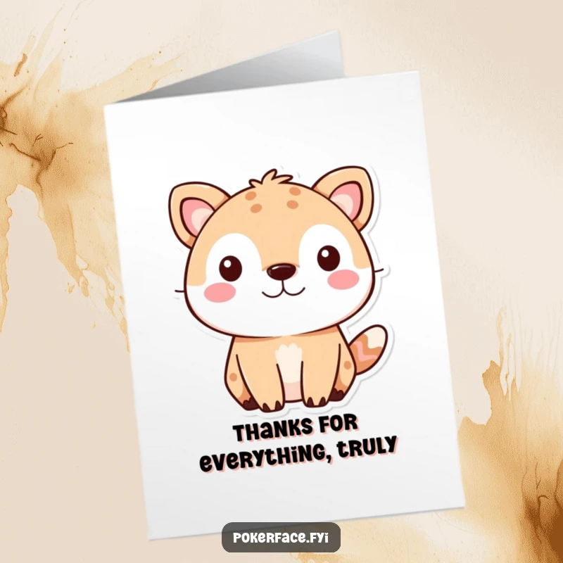 Funny Free Printable Thank You Card: Cute animal with a neutral face, offering a deadpan thank you. Hilariously understated downloadable gratitude.