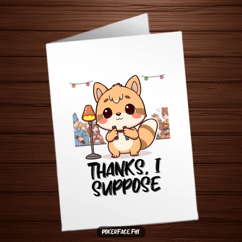 Funny Free Printable Thank You Card of a detached animal character observing the scene with a humorous, cool detachment, conveying thanks.