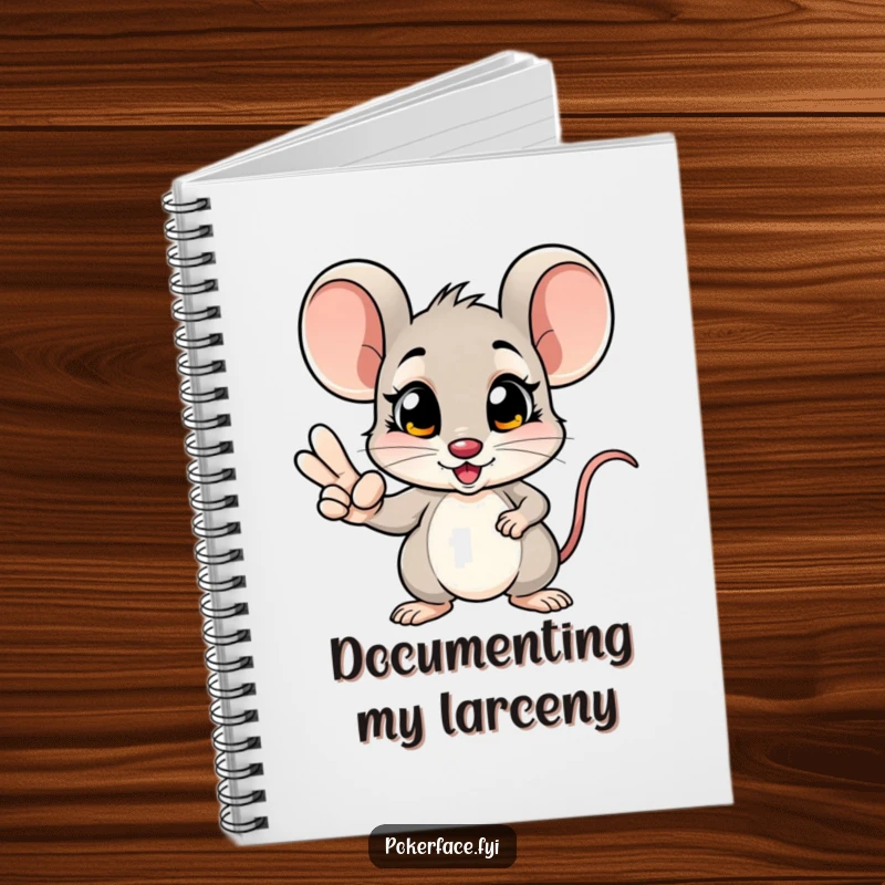 Funny mouse notebook cover depicts a poker victor mouse holding a winning hand, its unblinking eyes symbolizing strategic brilliance.