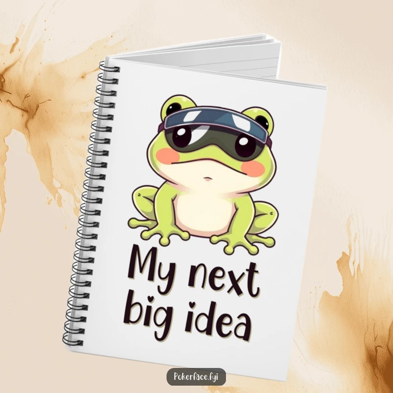Funny Frog Visor Notebook with a frog wearing a visor and a still face, great for humorous note-taking.