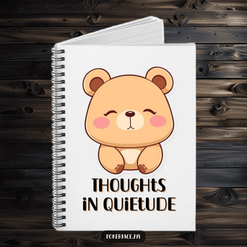 Funny Notebook: Placid bear character with a perfectly still expression, hilariously inspiring calm note-taking and idea generation.
