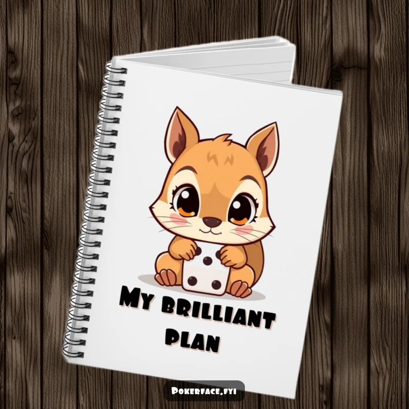 Funny Squirrel Notebook with a wide-eyed squirrel fixated on a dice, great for humorous note-taking.