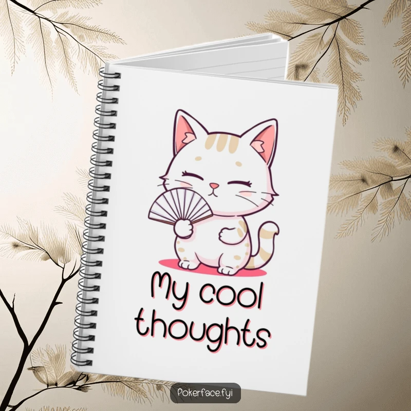 Funny notebook showcasing a cat with a blank expression holding a fan, perfect for jotting down ideas with meme-worthy humor.