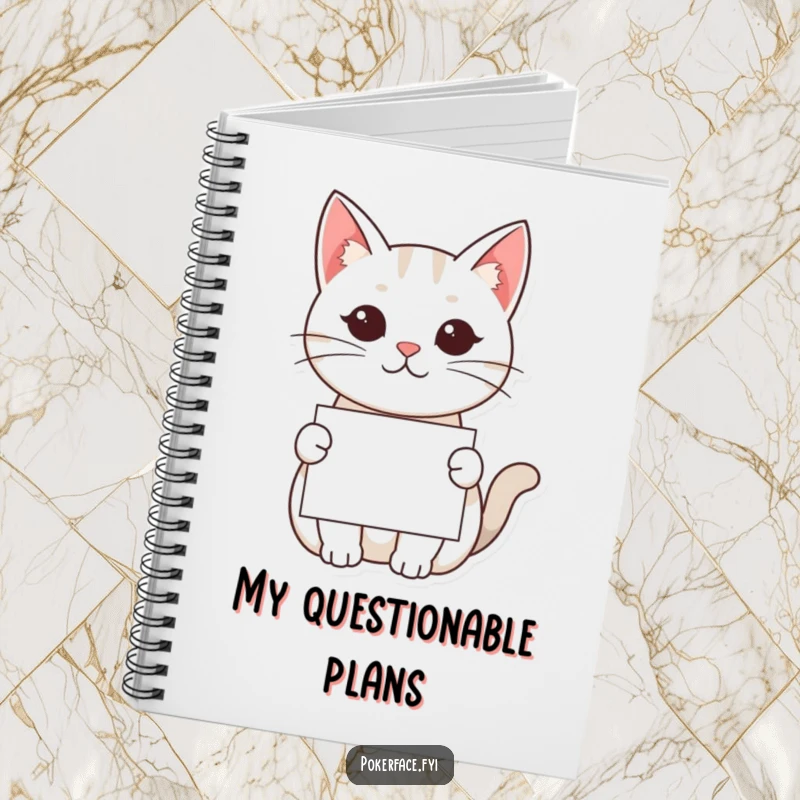 Funny Kawaii Cat Notebook: A kawaii cat with a neutral face offering a card, inspiring notes and doodles with subtle, humorous intrigue.