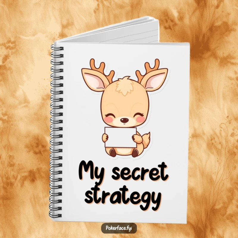 Funny Deer Notebook: Placid deer with a neutral gaze holding a card, encouraging calm journaling.