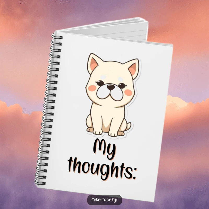 Funny dog notebook with a stoic dog character blankly observing, perfect for humorous note-taking and journaling.