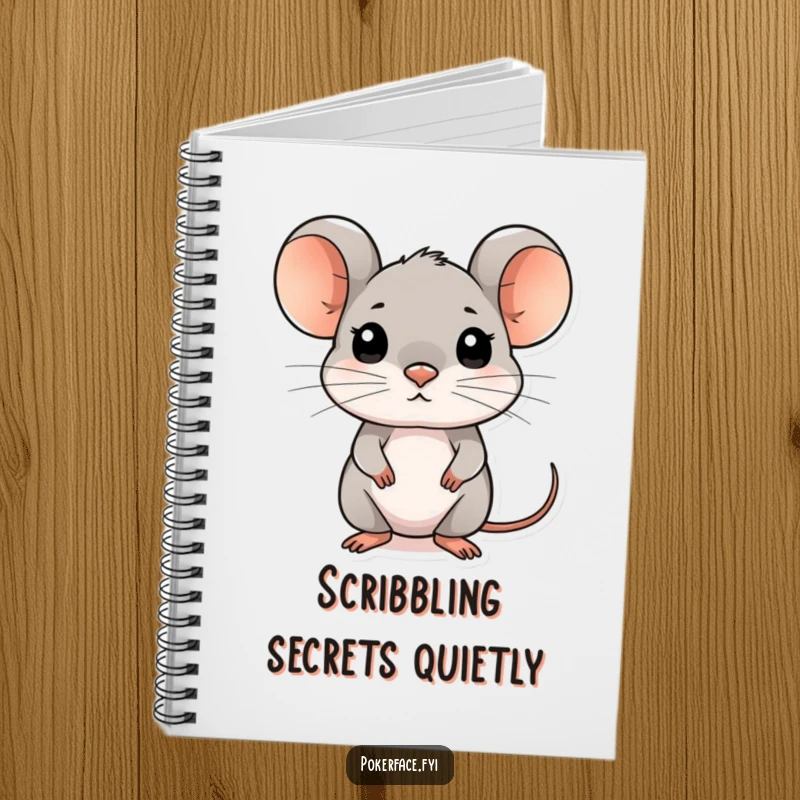 Funny composed mouse notebook featuring a mouse with an unreadable expression, ideal for secret notes.