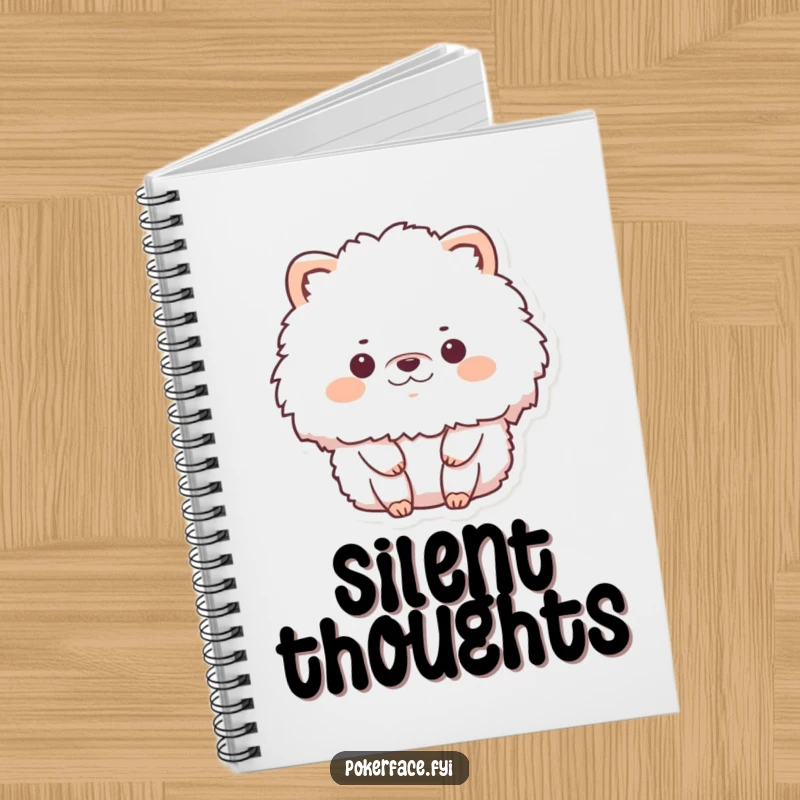Funny notebook with a fluffy animal character in complete stillness and no emotion, ideal for capturing thoughts with humorous calm.