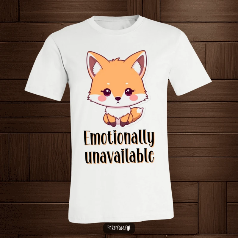 Funny impassive fox t-shirt showing a fox with a blank stare, embodying cool indifference and quiet confidence.