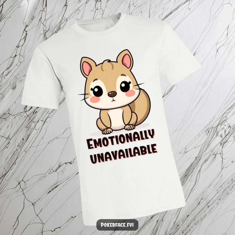 Funny Squirrel T-Shirt showcasing a character with a completely flat, unexpressive face, exuding hilarious indifference and a lack of enthusiasm.